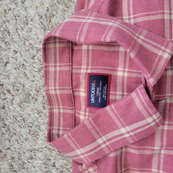 UNTUCKit Shirt Mens Large Red Button Up Long Sleeve Plaid Preppy Check - Picture 2 of 7